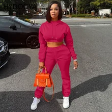 

Sporty Fitness Two Piece Set Women's Tracksuit Casual Hooded Long Sleeve Workout Hoodies and Drawstring Jogger Sweatpant Suits