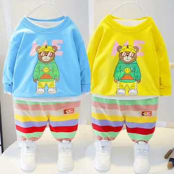 Baby boy clothes pure cotton children's suit boy cartoon cute bear print top girl baby casual color striped pants two-piece suit
Baby boy clothes pure cotton children's suit boy cartoon cute bear print top girl baby casual color striped pants two-piece suit