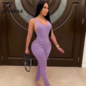 Joskaa sleeveless backless Top Tight deep V-neck solid skinny sexy Romper Pleated Jogging long pants Set Two-Piece Set bodysuit 
Joskaa sleeveless backless Top Tight deep V-neck solid skinny sexy Romper Pleated Jogging long pants Set Two-Piece Set bodysuit