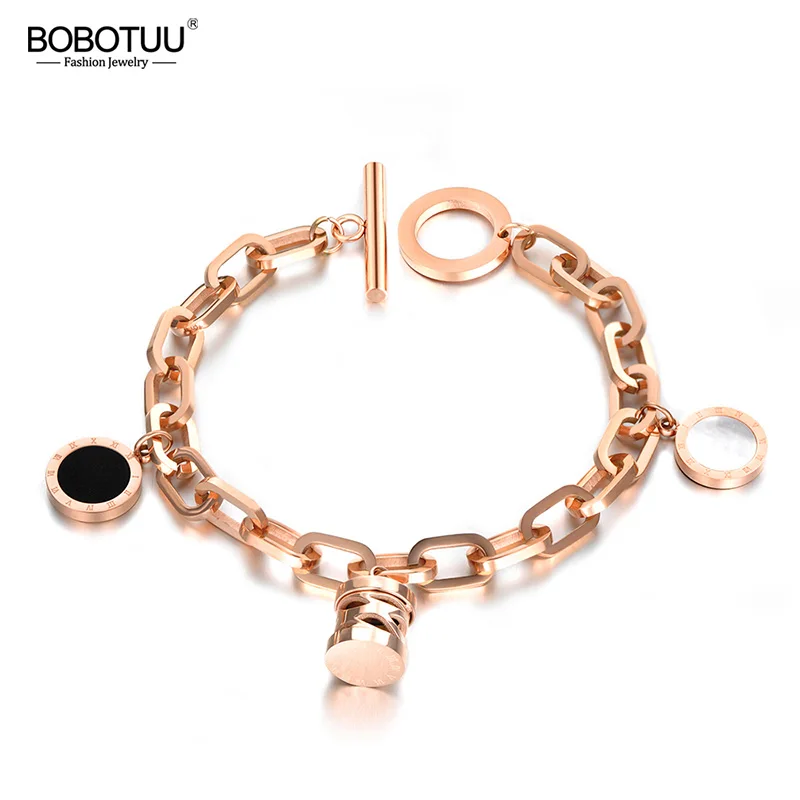 BOBOTUU Stainless Steel Bracelets Bangles Classical Black & White Shell Round Roma Letter Link Chain Bangle Jewelry BB18048
BOBOTUU Stainless Steel Bracelets Bangles Classical Black & White Shell Round Roma Letter Link Chain Bangle Jewelry BB18048
