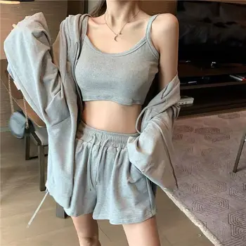 Fashion Tracksuit Women Set Sport Clothing High Waist Shorts Tops Hoodies 3 Pcs Suit Crop Tops Hooded Jackets G1989
Fashion Tracksuit Women Set Sport Clothing High Waist Shorts Tops Hoodies 3 Pcs Suit Crop Tops Hooded Jackets G1989