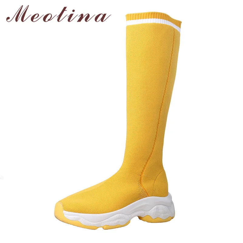 Meotina Winter Knee High Boots Women Knitting Flat Platform Long Boots Slim Stretch Round Toe Shoes Ladies New Autumn Size 34-39 
Meotina Winter Knee High Boots Women Knitting Flat Platform Long Boots Slim Stretch Round Toe Shoes Ladies New Autumn Size 34-39