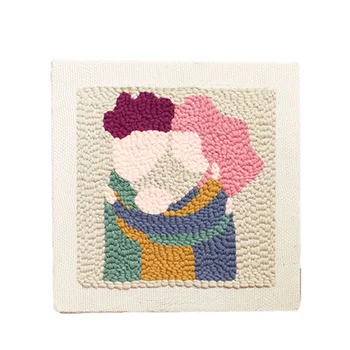 

DIY Knitting Wool Rug Hooking Kit Handcraft Woolen Embroidery Creative Gift with 26 x 26cm Wooden Frame Punch Needle - A Family