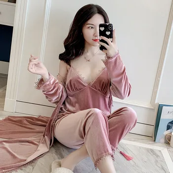3PCS Pajamas Suit Velour Women Sleepwear Nightgown Velvet Sexy Long Sleeve Intimate Lingerie Autumn Winter V-Neck Lounge Pijamas
3PCS Pajamas Suit Velour Women Sleepwear Nightgown Velvet Sexy Long Sleeve Intimate Lingerie Autumn Winter V-Neck Lounge Pijamas