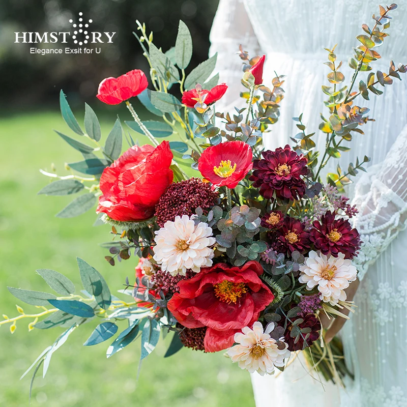 

HIMSTORY European-style Retro Forest Wedding Bride Holding Flowers Beautiful Mix Color Wild Silk Flower Bouquet