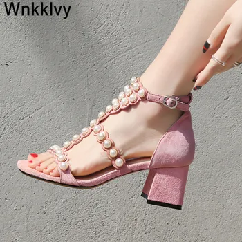 Sandals women chunky high heels summer suede pearled beaded decoraion ankle strap sandalias party dress fairy shoes feninina
Sandals women chunky high heels summer suede pearled beaded decoraion ankle strap sandalias party dress fairy shoes feninina