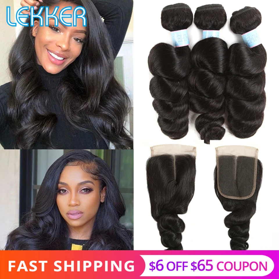 Lekker Loose Wave Bundles with Closure Brazilian Hair Weave Bundle with Closure 3 Bundles with 4*4 Lace Closure
Lekker Loose Wave Bundles with Closure Brazilian Hair Weave Bundle with Closure 3 Bundles with 4*4 Lace Closure