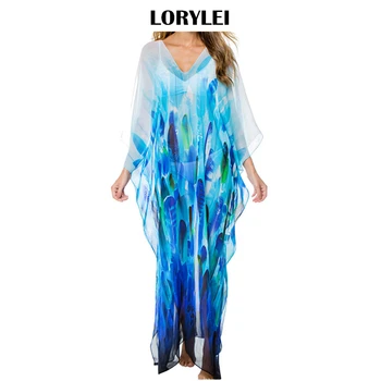 2020 Blue Bohemian Feathers Printed V-Neck Bats Sleeve Long Summer Beach Dress Chiffon Tunic Women Beachwear Robe de plage Q842
2020 Blue Bohemian Feathers Printed V-Neck Bats Sleeve Long Summer Beach Dress Chiffon Tunic Women Beachwear Robe de plage Q842