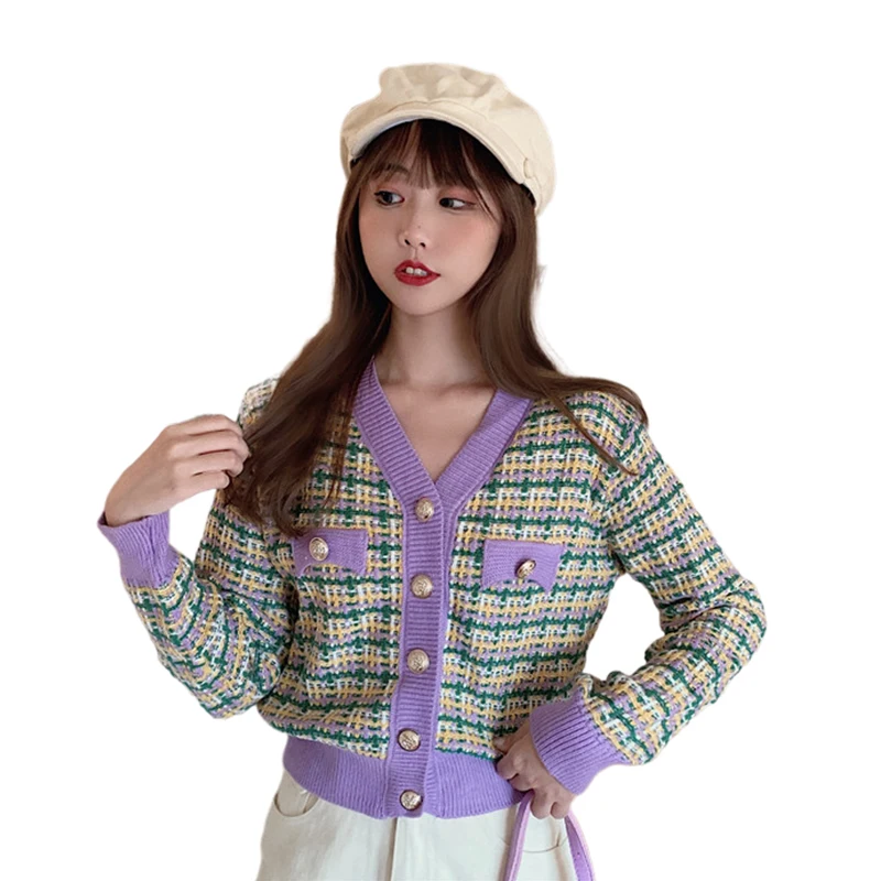 Autumn Winter Women's Cardigan French Retro Checkered Cardigans New Contrast Color Long-sleeved Short Knitted Coats LL734
Autumn Winter Women's Cardigan French Retro Checkered Cardigans New Contrast Color Long-sleeved Short Knitted Coats LL734