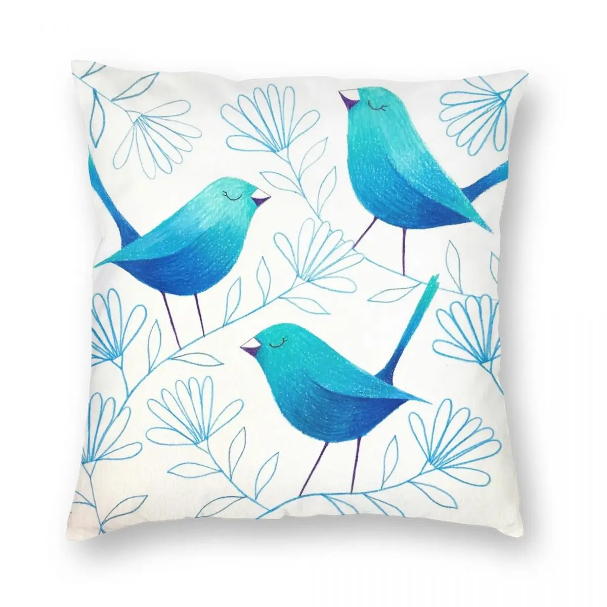 

Bluebirds Square Pillowcase Polyester Linen Velvet Printed Zip Decor Sofa Seater Cushion Cover