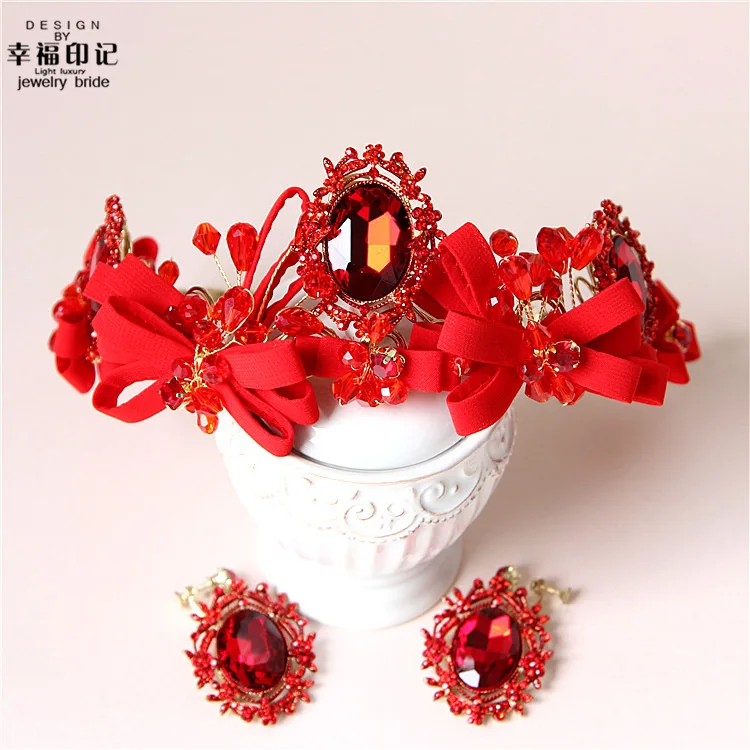 Korean Style Luxury Bride Red Crown Earrings Two-Piece Set Headdress Bow Hair Accessories Man-made Diamond Crystal Ornament
Korean Style Luxury Bride Red Crown Earrings Two-Piece Set Headdress Bow Hair Accessories Man-made Diamond Crystal Ornament