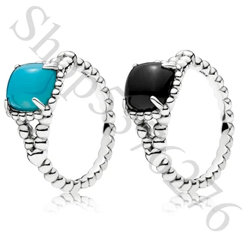 

Authentic 925 Sterling Silver Vibrant Spirit Black Blue Europe Ring For Original Women Bead Charm Gift DIY Jewelry