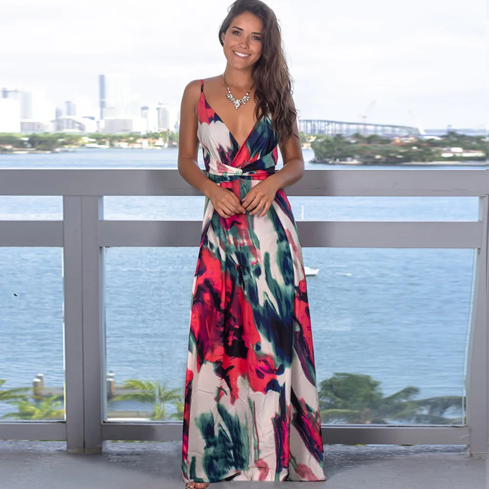 Women Dress Sexy V-Neck Flower Print Spaghetti Strap Dresses Summer Autumn Fork Sleeveless Long Maxi Dress Elegant Party Vestido
Women Dress Sexy V-Neck Flower Print Spaghetti Strap Dresses Summer Autumn Fork Sleeveless Long Maxi Dress Elegant Party Vestido