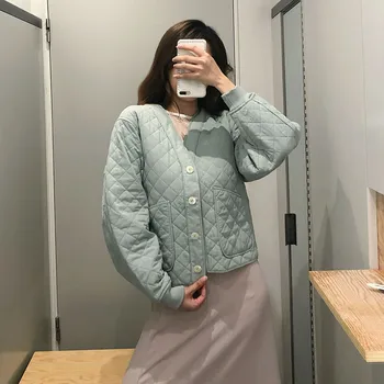 2020 New In Autumn and Winter Simplicity Versatile Lattice V-neck Pocket Straight Tube Loose Cotton Clip Lovely Green Coat 
2020 New In Autumn and Winter Simplicity Versatile Lattice V-neck Pocket Straight Tube Loose Cotton Clip Lovely Green Coat