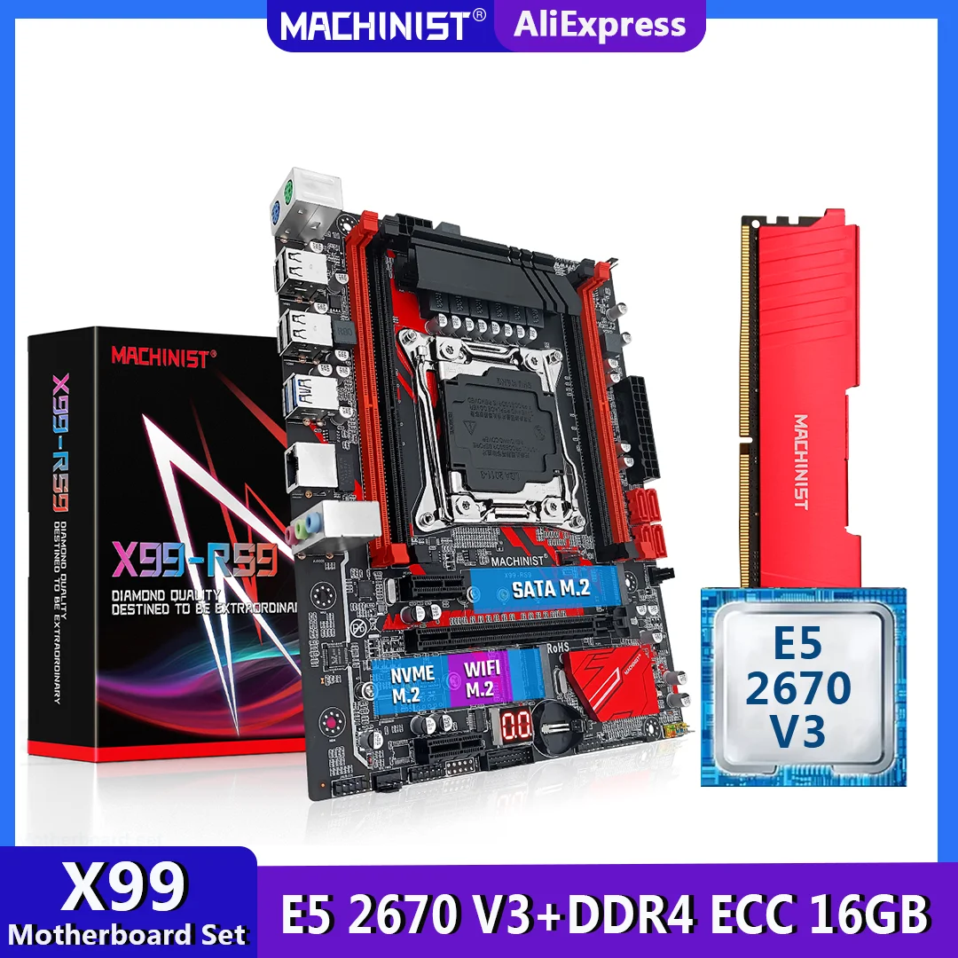 MACHINIST X99 Kit Motherboard LGA 2011-3 Set With Xeon E5 2670 V3 Processor DDR4 ECC 16GB RAM memory Four-Channel M-ATX X99-RS9 |