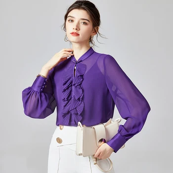 Women's Shirt Stand Collar Vintage Buttons Ruffles Long Sleeves Elegant Casual Blouse Tops
Women's Shirt Stand Collar Vintage Buttons Ruffles Long Sleeves Elegant Casual Blouse Tops
