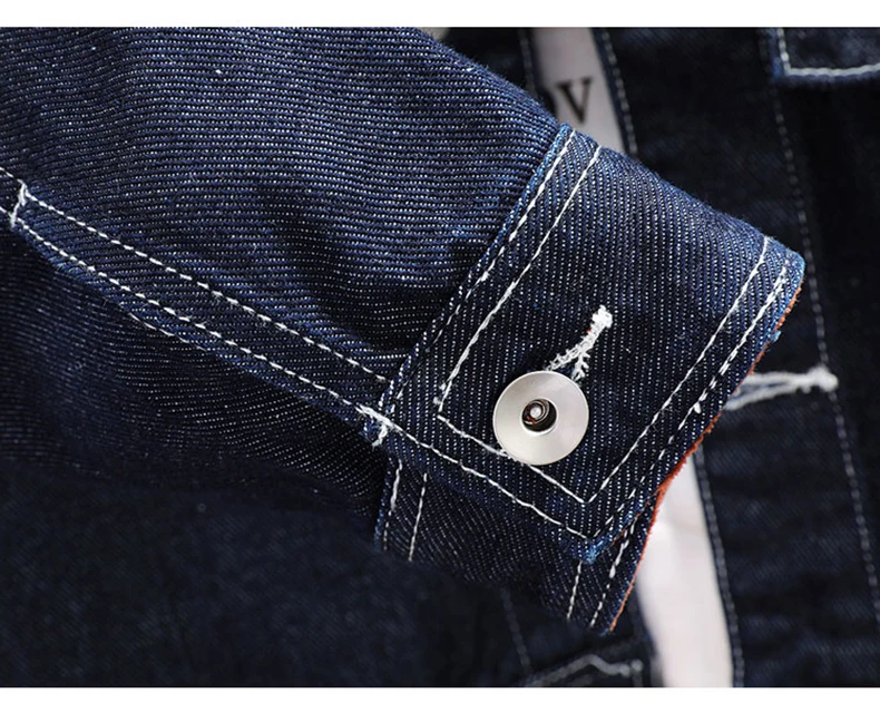 Waliicorners Autumn winter men's denim jacket oversized pocket corduroy lapel denim back embroidery retro men's jeans jacket 16
