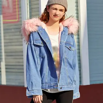 Winter Women Casual Big Fur Collar Hooded Denim Jacket Female Cotton Oversize Jacket Long Sleeve Pockets Warm Coat
Winter Women Casual Big Fur Collar Hooded Denim Jacket Female Cotton Oversize Jacket Long Sleeve Pockets Warm Coat