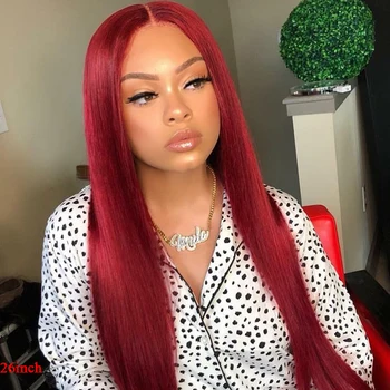 

99j/burgundy 13x4 Lace Front Human Hair Wigs Brazilian Straight Remy Pre Plucked Hairline Lace Wig for Women 150% Density