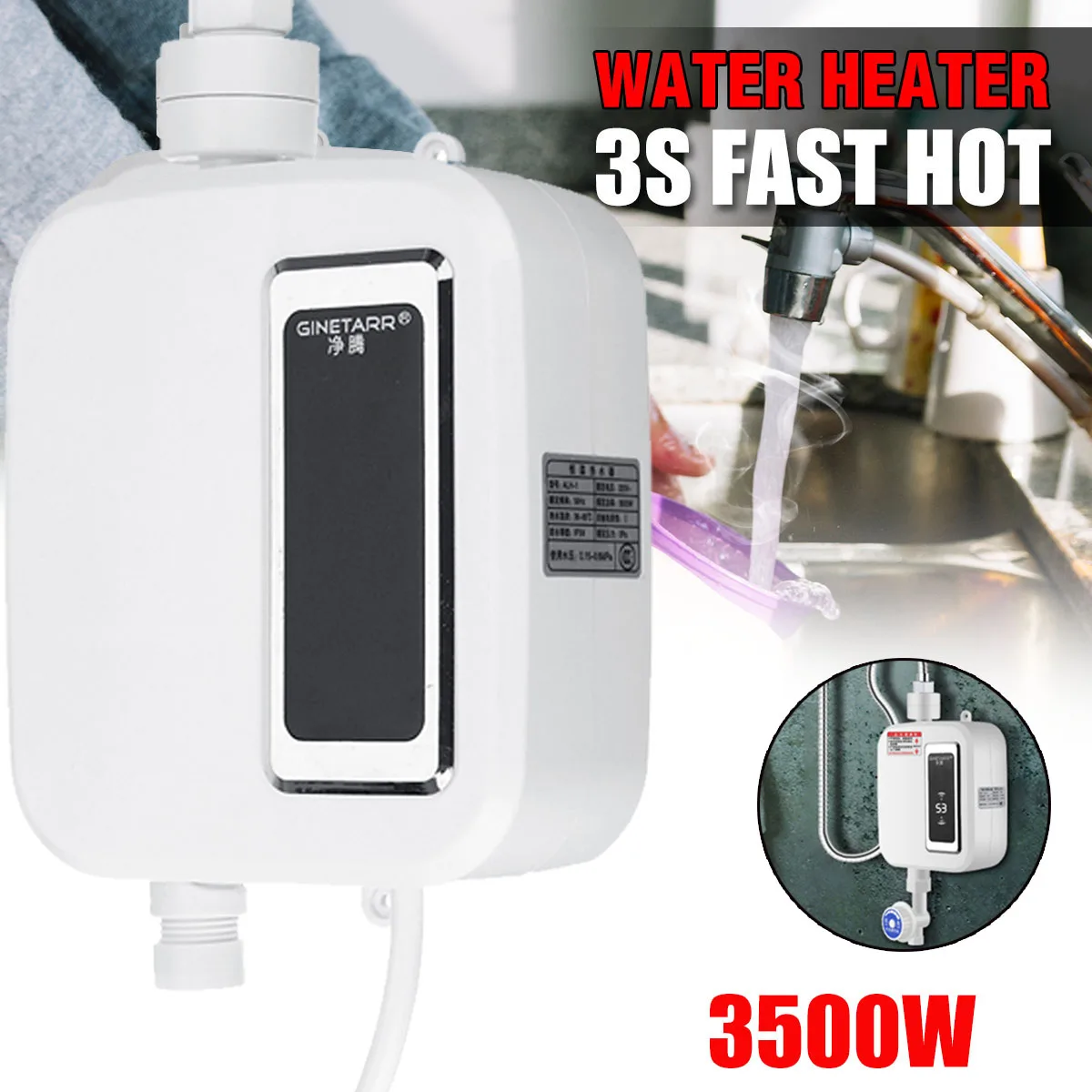 Water Heater 3500W Mini Electric Tankless Instant-Hot Water Heater Intelligent Kitchen Faucet Tap Heating Waterproof Thermostat
Water Heater 3500W Mini Electric Tankless Instant-Hot Water Heater Intelligent Kitchen Faucet Tap Heating Waterproof Thermostat