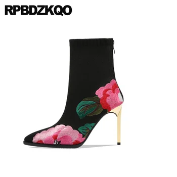 women stiletto embroidery embroidered shoes pointed toe black female ankle sexy floral print metal heel boots high luxury flower
women stiletto embroidery embroidered shoes pointed toe black female ankle sexy floral print metal heel boots high luxury flower