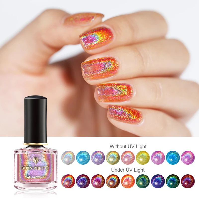 

BORN PRETTY Holographic Nail Polish Pink Glittering Shimmer Laser Nail Art Varnish Color DIY Manicuring Design 6ml Nail Polish