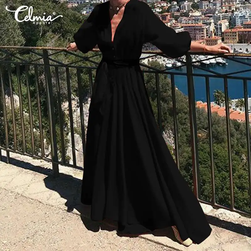 Plus Size S-5XL Women Ruffles Long Maxi Dress 2019 Celmia Sexy V neck Casual Puff Sleeve Loose Bohemian Dress Belted Solid Robe
Plus Size S-5XL Women Ruffles Long Maxi Dress 2019 Celmia Sexy V neck Casual Puff Sleeve Loose Bohemian Dress Belted Solid Robe