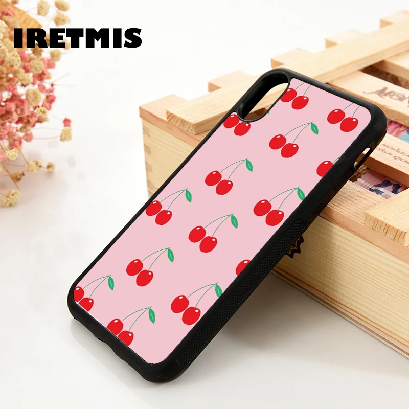 

Iretmis 5 5S SE 6 6S Soft TPU Silicone Rubber phone case cover for iPhone 7 8 plus X Xs 11 Pro Max XR Pink Cherries Cherry