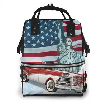 Mummy Maternity Nappy Bag Waving USA Flag And Retro Car Large Capacity Nappy Bag Travel Backpack Nursing Bag for Baby Care
Mummy Maternity Nappy Bag Waving USA Flag And Retro Car Large Capacity Nappy Bag Travel Backpack Nursing Bag for Baby Care