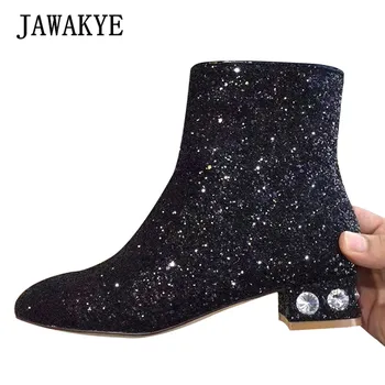 New Glitter Crystal Heel Ankle Booties Sweet Round Toe Short Boots For Women Black Silver Sequins Side Zipper Winter Shoes Woman
New Glitter Crystal Heel Ankle Booties Sweet Round Toe Short Boots For Women Black Silver Sequins Side Zipper Winter Shoes Woman