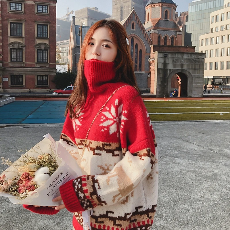 Christmas Sweater Women Snowflake Elk Turtleneck Autumn Winter Jumper Loose Thicken Pullovers Warm Vintage Harajuku Coat V769
Christmas Sweater Women Snowflake Elk Turtleneck Autumn Winter Jumper Loose Thicken Pullovers Warm Vintage Harajuku Coat V769