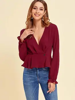 Bikitique Red Deep V-Neck Corset Blouse Women Long Flare Sleeve Short Ruffle Shirt High Waist Vintage Blusas Mujer De Moda 2019
Bikitique Red Deep V-Neck Corset Blouse Women Long Flare Sleeve Short Ruffle Shirt High Waist Vintage Blusas Mujer De Moda 2019