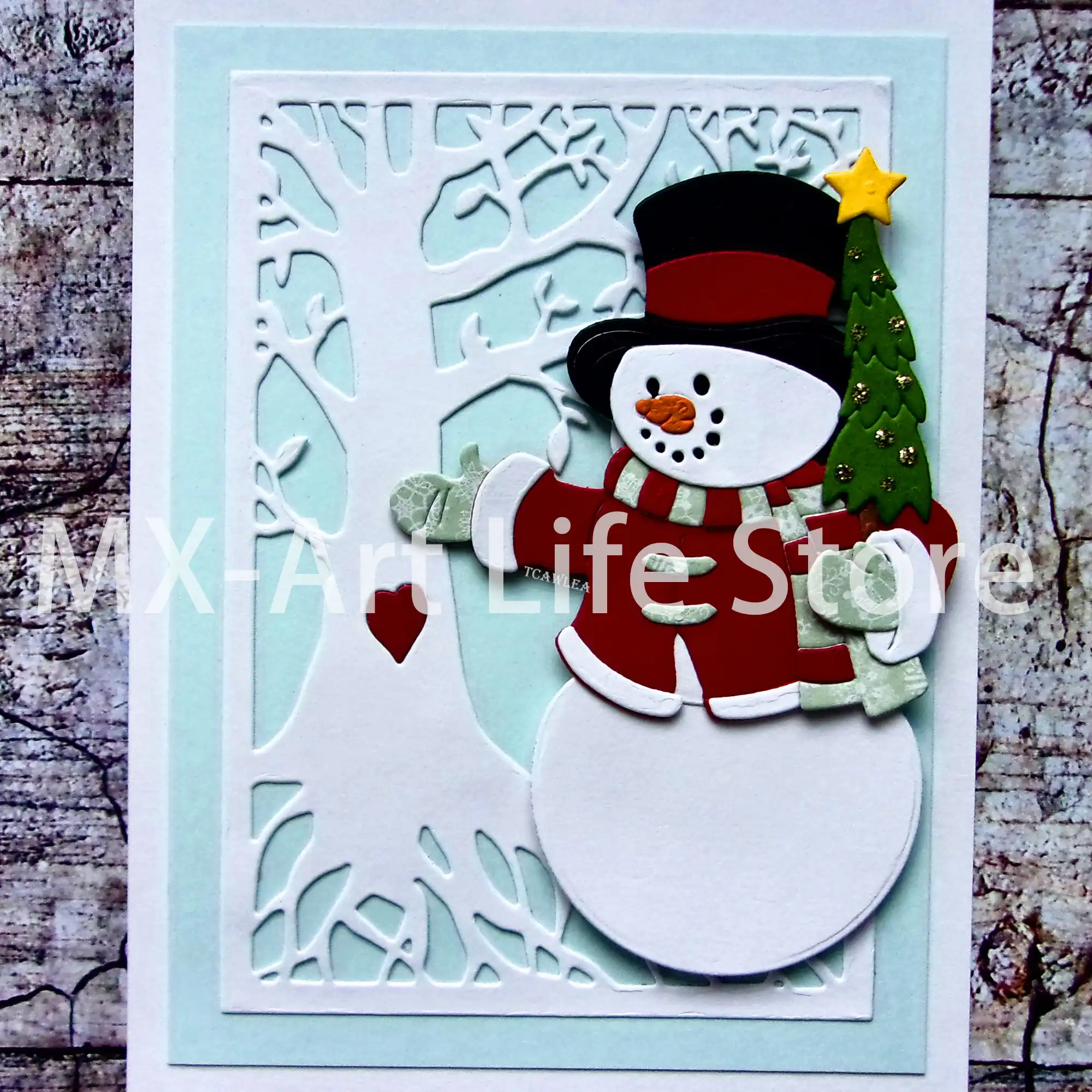 gentleman christmas snowman and christmas tree metal cutting