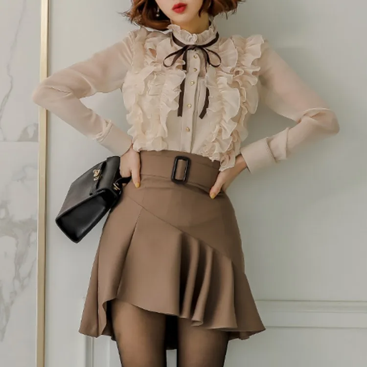 WOMEN'S Two-piece Suit Korean-style Elegant Slim Fit Stand Collar Lace Shirt Tops Flounced Short Skirt WOMEN'S Suit
WOMEN'S Two-piece Suit Korean-style Elegant Slim Fit Stand Collar Lace Shirt Tops Flounced Short Skirt WOMEN'S Suit