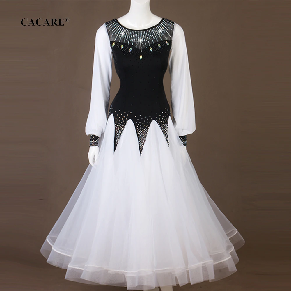 

CACARE Rhinestones Ballroom Dance Competition Dresses Tango Waltz Dress Flamenco Standard Dance Dresses D0718 Big Sheer Hem