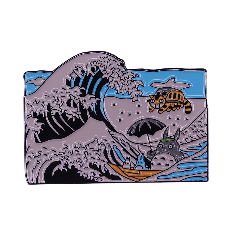 Большая волна духов брошь Totoro Storm Приключения булавка Hokusai известная живопись и