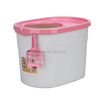 A semi-enclosed cat sandbox in a walk-in toilet with spatula supplies
A semi-enclosed cat sandbox in a walk-in toilet with spatula supplies