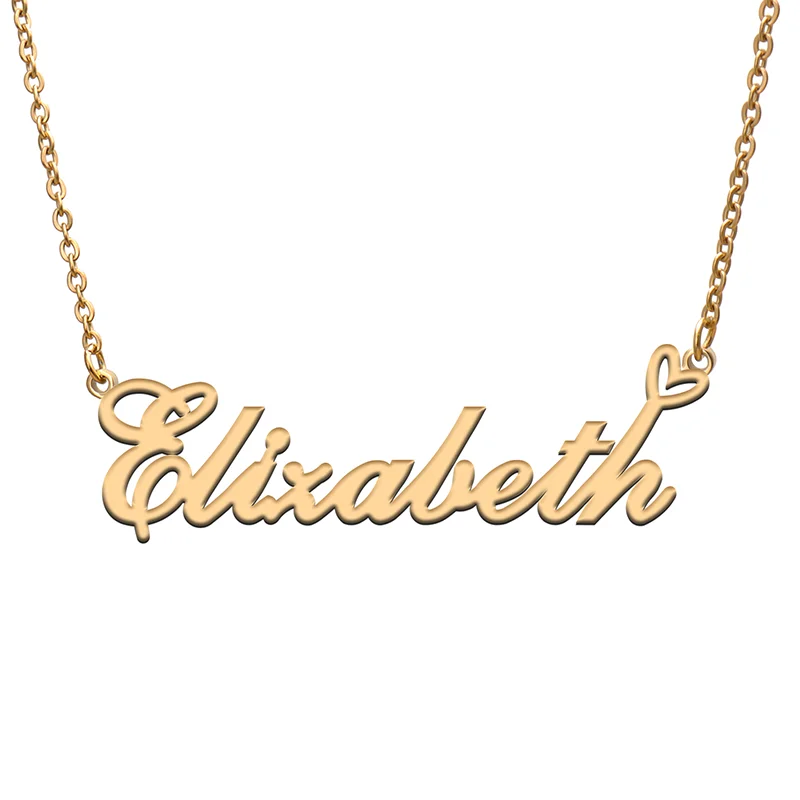 

Elizabeth Name Tag Necklace Personalized Pendant Jewelry Gifts for Mom Daughter Girl Friend Birthday Christmas Party Present