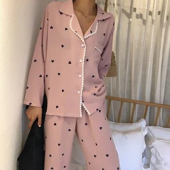 women pajamas set long sleeve pants pink 2 pcs home clothes female sleepwear casual Polyester print pajamas autumn pyjama suit 
women pajamas set long sleeve pants pink 2 pcs home clothes female sleepwear casual Polyester print pajamas autumn pyjama suit