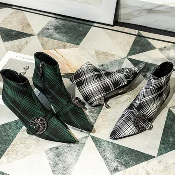 Winter Ankle Boots Grid Pattern Shoes Woman Metal Decoration Zapatos De Mujer Pointed Toe Thin Heels Botas Mujer Side Zipper
Winter Ankle Boots Grid Pattern Shoes Woman Metal Decoration Zapatos De Mujer Pointed Toe Thin Heels Botas Mujer Side Zipper