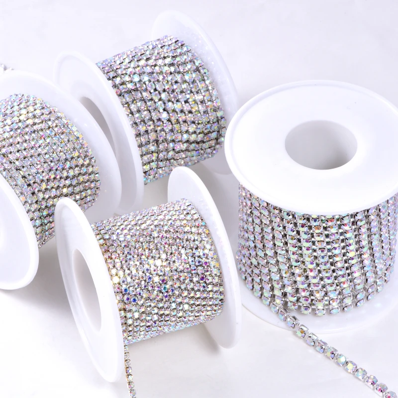 10 Yards SS6-SS18 Close Mat Glitter Rhinestone Chain стразы Sew-On Rhinestone Cup Chain (2)