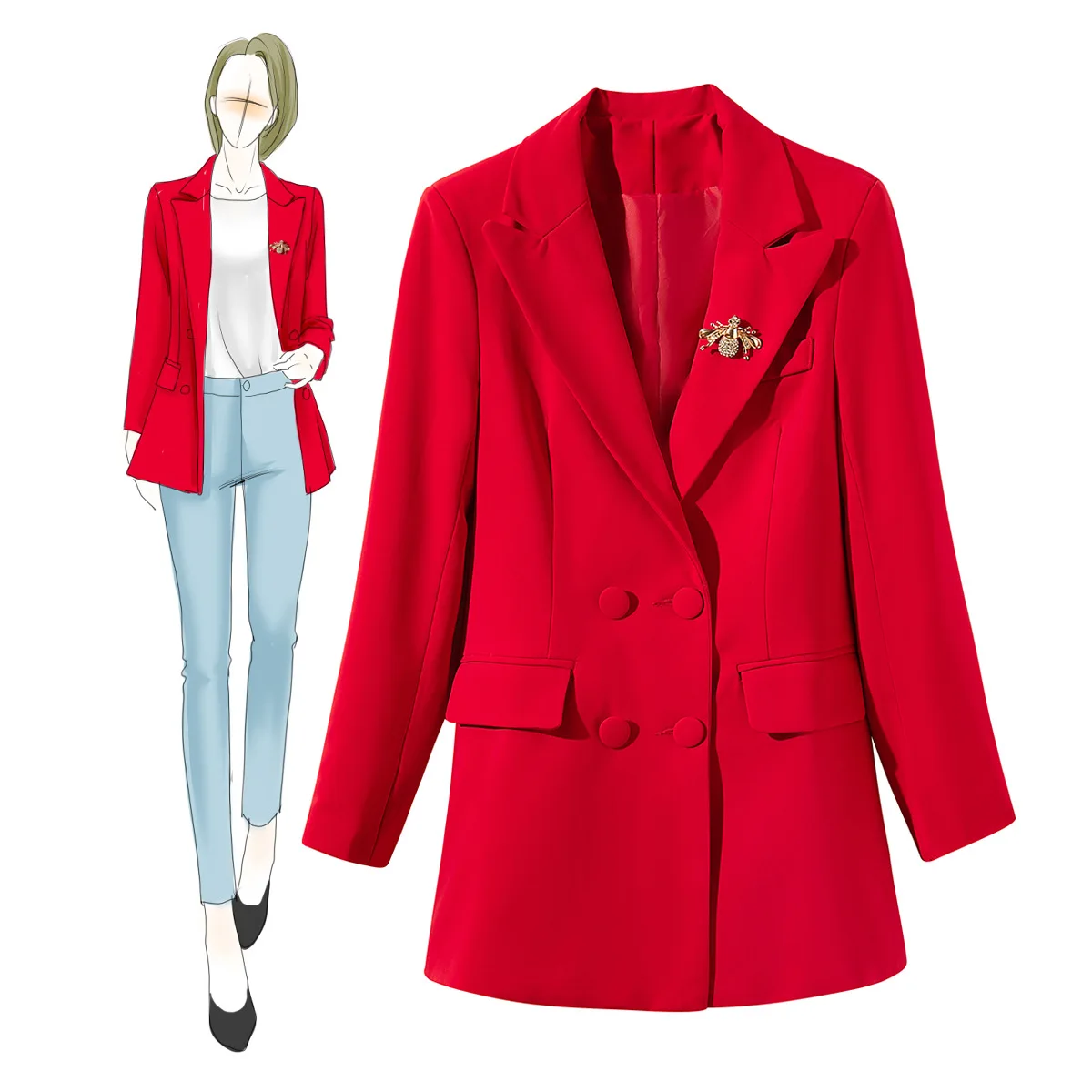 Plus Size Bee Pin Up Fall Red OL Work Office Blazer Coat for Ladies Double Button OL Soild Basic Autumn Winter Casual Coat Women
Plus Size Bee Pin Up Fall Red OL Work Office Blazer Coat for Ladies Double Button OL Soild Basic Autumn Winter Casual Coat Women