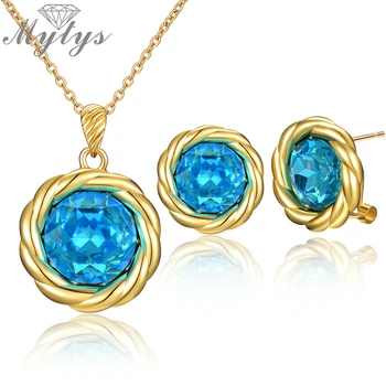 Mytys Advanced Cutting Round Blue Crystal Jewelry Sets for Women Gold Cable Design Wedding Cocktail Party Jewelry CN558 CE636
Mytys Advanced Cutting Round Blue Crystal Jewelry Sets for Women Gold Cable Design Wedding Cocktail Party Jewelry CN558 CE636