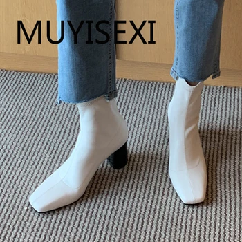 Elastic slip on ankle boot square toe keep warm pure color 6.5cm high heel preppy style superstar DMJ51 MUYISEXI
Elastic slip on ankle boot square toe keep warm pure color 6.5cm high heel preppy style superstar DMJ51 MUYISEXI