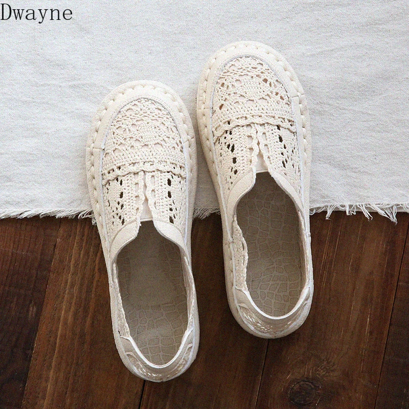 New Mori girl retro hollow round flat shoes handmade comfortable soft bottom wild fisherman shoes
