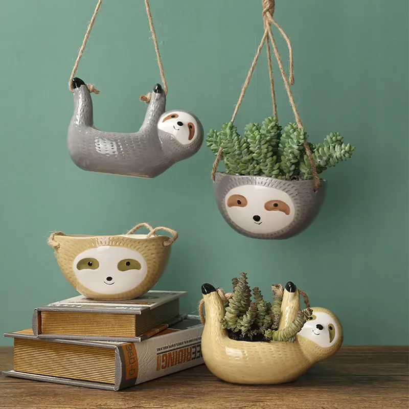 Cute Ceramic Sloth Shape Hanging Planter Air Plant Vases Holder for Succulents Small Plant
Cute Ceramic Sloth Shape Hanging Planter Air Plant Vases Holder for Succulents Small Plant