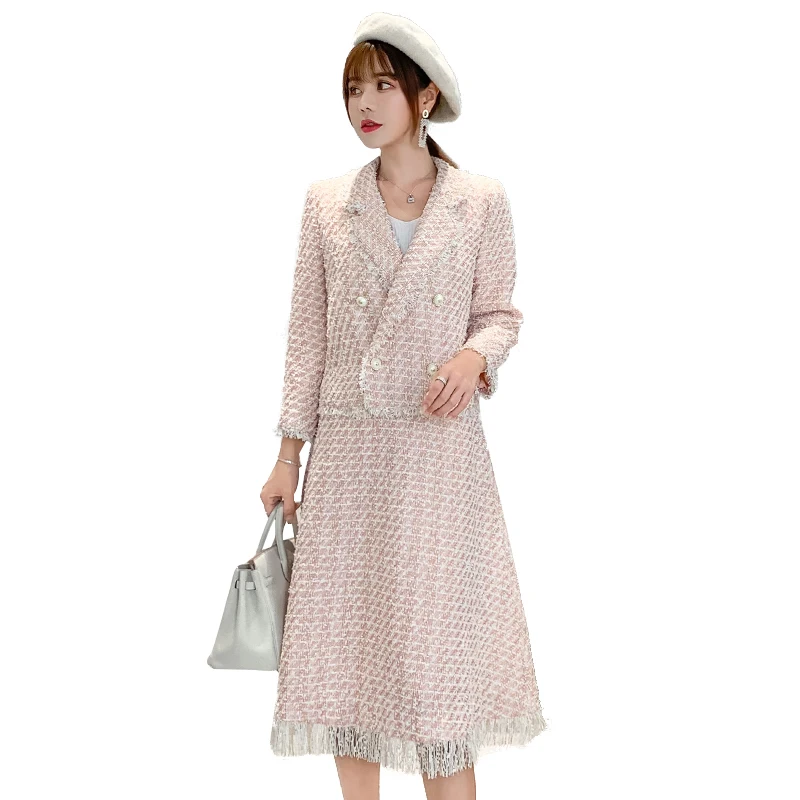 2019 Autumn Winter Runway Designer Tweed Suits Top And Skirt Two Piece Set Women Plaid Short Blazer Coat + Long Slim Skirt Suits
2019 Autumn Winter Runway Designer Tweed Suits Top And Skirt Two Piece Set Women Plaid Short Blazer Coat + Long Slim Skirt Suits