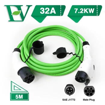 EV Charging Cable 32A 7.2KW Electric Vehicle Cord for EVSE Car Charger Station Type 1 to 2, SAE J1772 5M Green Straight
EV Charging Cable 32A 7.2KW Electric Vehicle Cord for EVSE Car Charger Station Type 1 to 2, SAE J1772 5M Green Straight