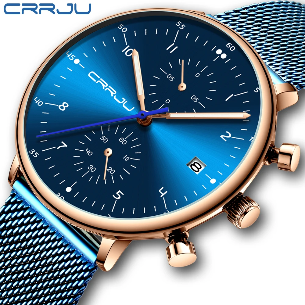 Relogio Masculino CRRJU Luxury Quartz Watch for Men Blue Watches Sports Watches Moon Phase Chronograph Mesh Belt Wrist Watch
Relogio Masculino CRRJU Luxury Quartz Watch for Men Blue Watches Sports Watches Moon Phase Chronograph Mesh Belt Wrist Watch