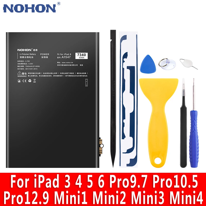 NOHON Battery For iPad 3 4 5 Air 6 Air 2 3 Mini 1 2 3 4 Pro 9.7 10.5 2Gen 12.9 inch A1538 A1474 A1547 1577 A1664 A2134 A2123
NOHON Battery For iPad 3 4 5 Air 6 Air 2 3 Mini 1 2 3 4 Pro 9.7 10.5 2Gen 12.9 inch A1538 A1474 A1547 1577 A1664 A2134 A2123